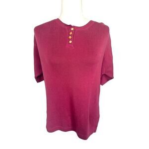 Woolrich Vintage 90s Cotton Short Sleeve Henley Sweater Pink Womens Size Medium